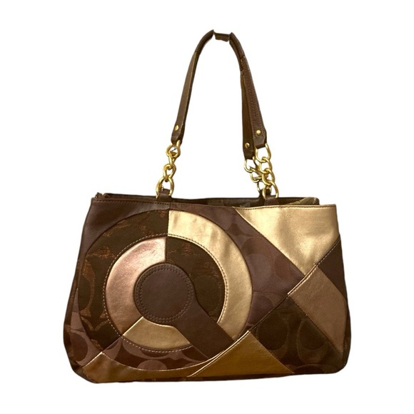 Coach Inlaid Metallic Patchwork Shoulder Bag F20013 Brown EUC main image 2